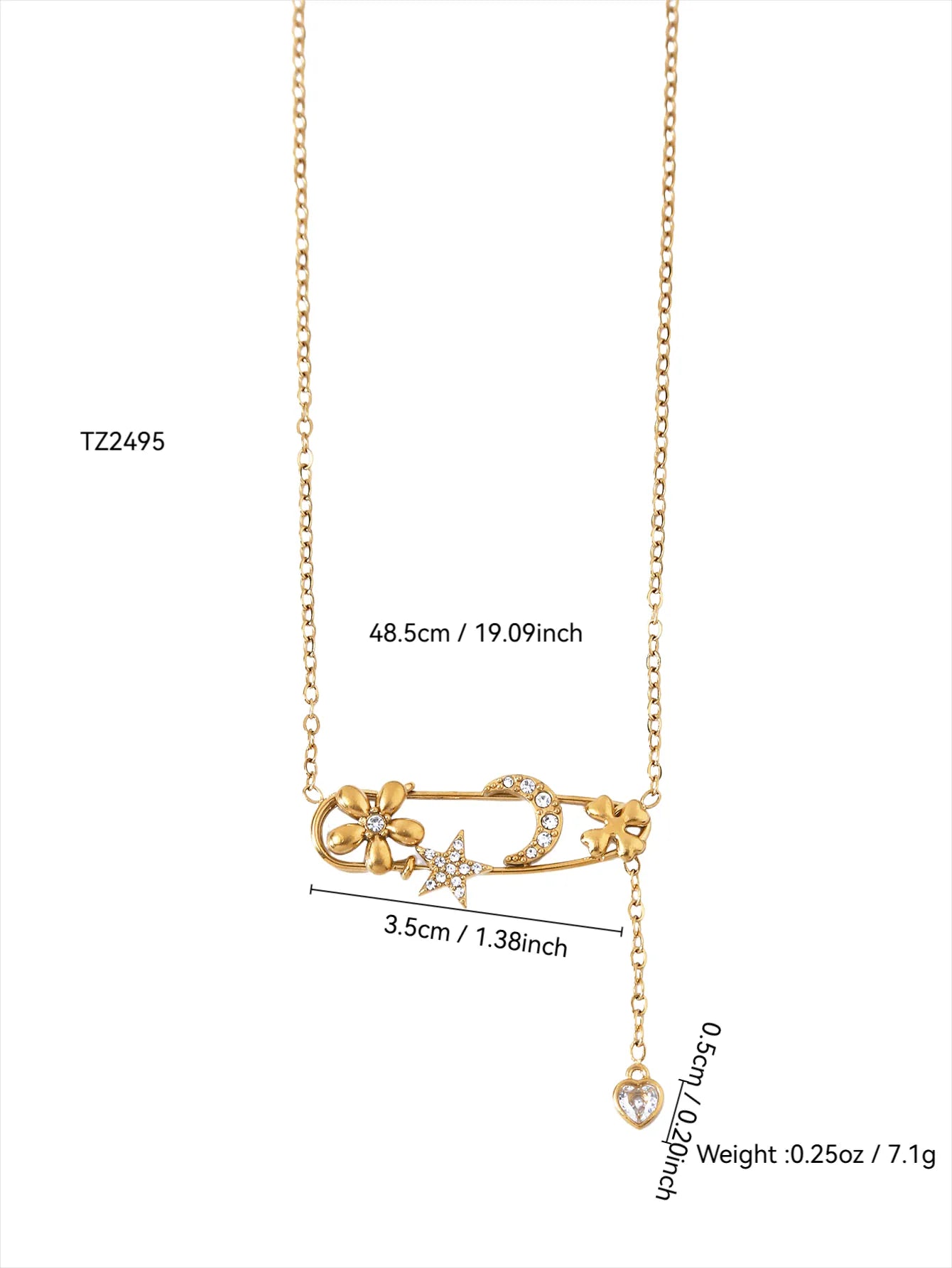Star Four-leaf Moon Heart Zircon Stainless Steel 18k Gold Plated Necklace