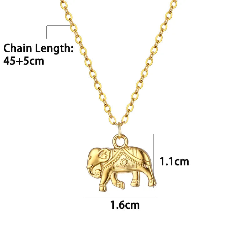 Elephant 304 Stainless Steel 18K Gold Plated Necklace Earring Set