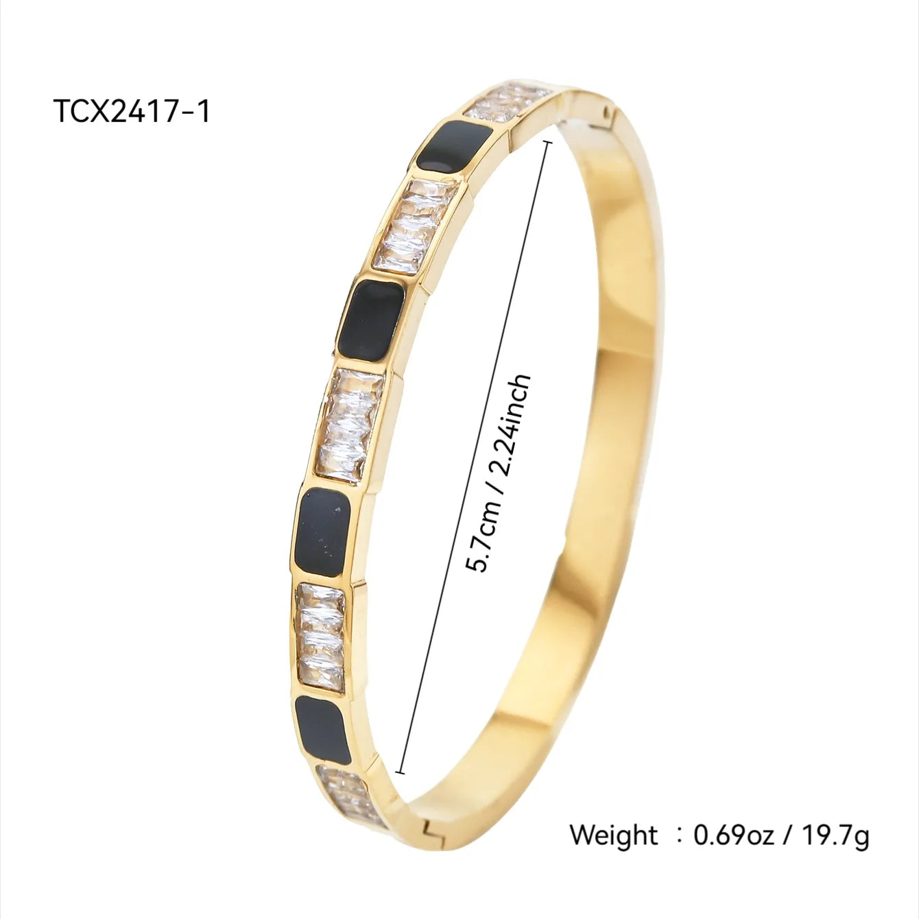 Patterned Zircon Stainless Steel 18K Gold Plated Bracelet Set