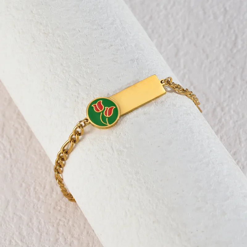 Flower 304 Stainless Steel 18K Gold Plated NK Chain Bracelet