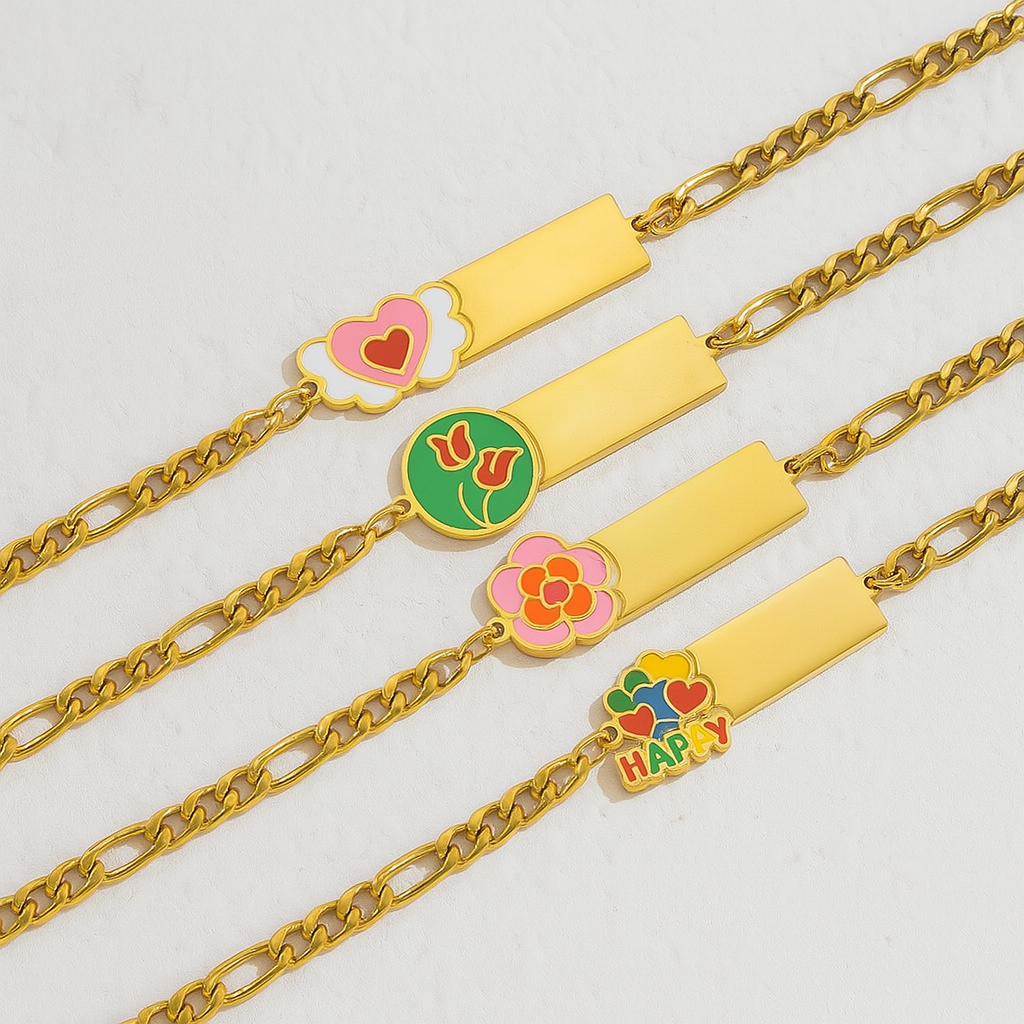 Flower 304 Stainless Steel 18K Gold Plated NK Chain Bracelet