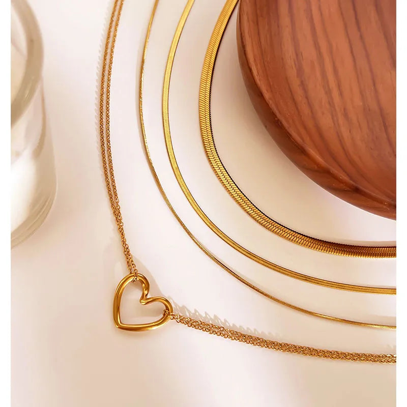Heart Treasure 18K Gold Plated 304 Stainless Steel Necklace Set