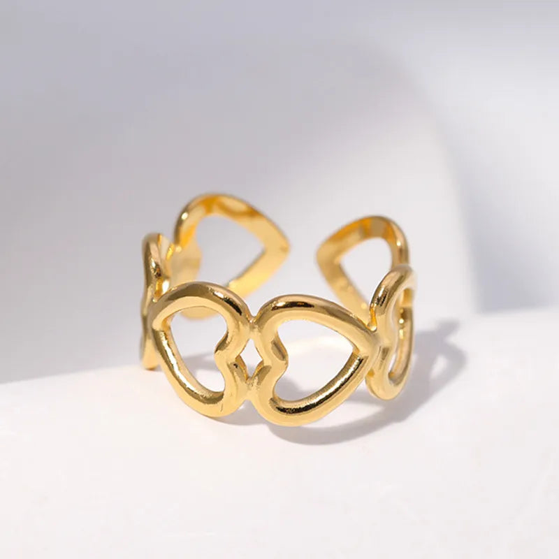 Heart Link 304 Stainless Steel 18K Gold Plated Plating Stainless Steel Ring
