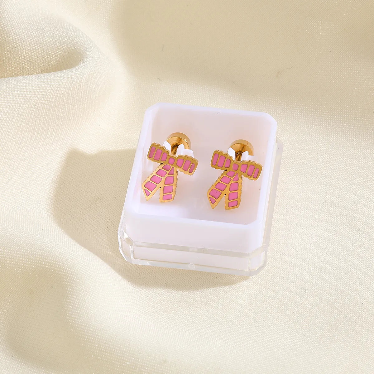 Cute Lady Geometric Bow Knot Enamel Plating 304 Stainless Steel 18K Gold Plated Ear Studs
