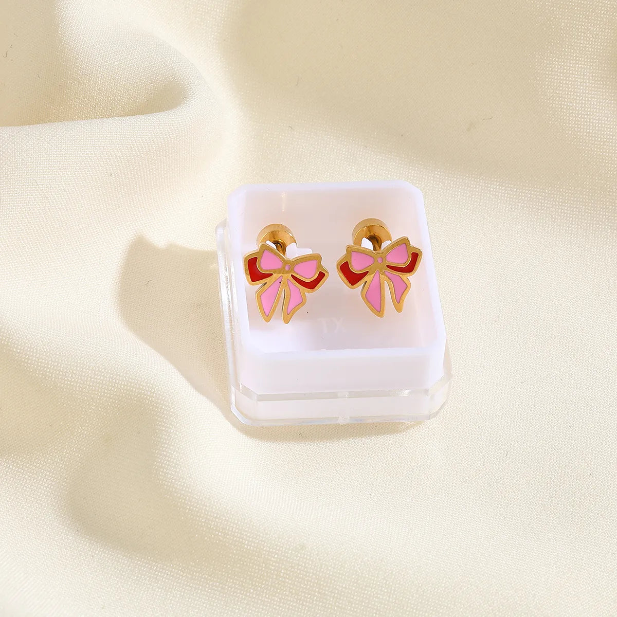 Cute Lady Geometric Bow Knot Enamel Plating 304 Stainless Steel 18K Gold Plated Ear Studs