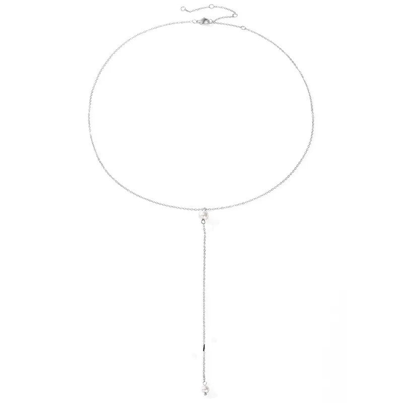 Lengthy Pearl Stainless Steel 14K Silver Plated Pearl Necklacee