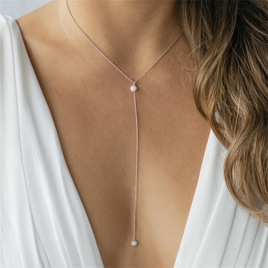 Lengthy Pearl Stainless Steel 14K Silver  Plated Pearl Necklacee