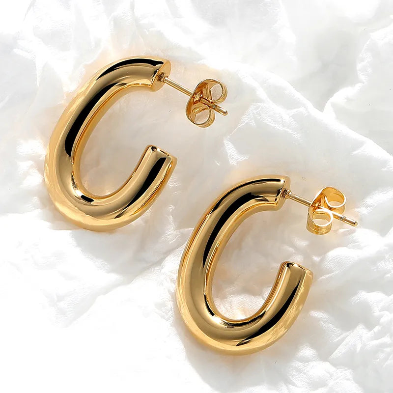 Golden Hoop Style Stainless Steel 18K Gold Plated Ear Stud