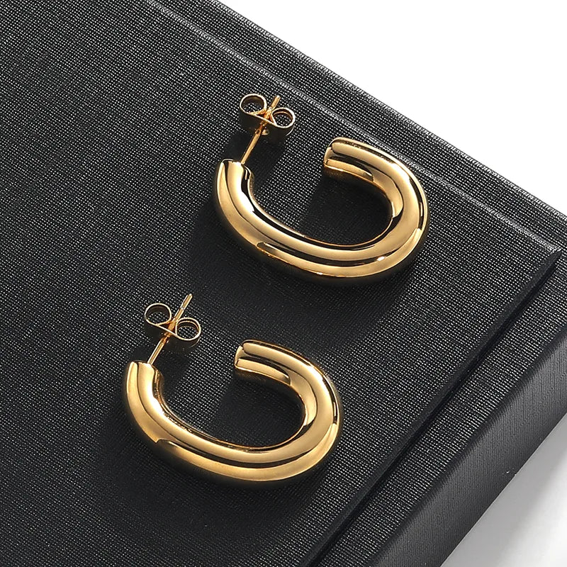 Golden Hoop Style Stainless Steel 18K Gold Plated Ear Stud