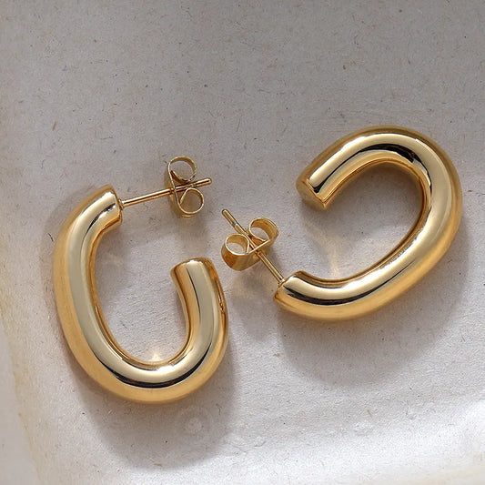 Golden Hoop Style Stainless Steel 18K Gold Plated Ear Stud