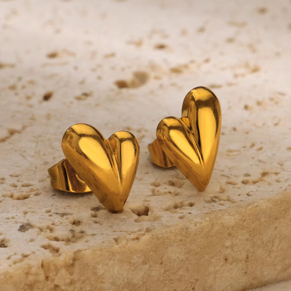 Irregular Heart 304 Stainless Steel 18K Gold Plated Ear Studs