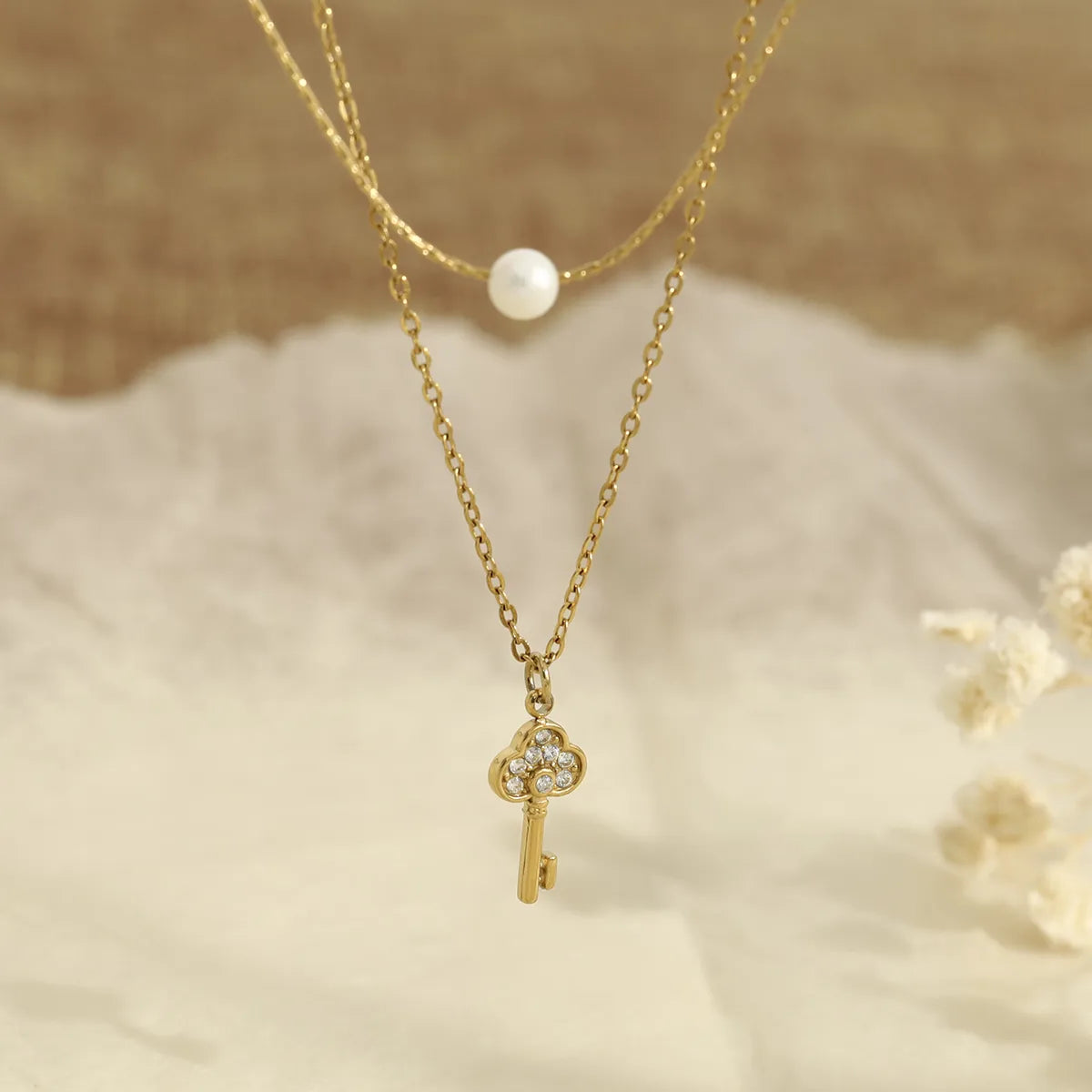 Winter Pearl 18K Gold Plated 304 Stainless Steel Double Layer Necklace