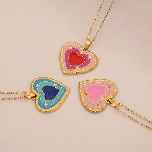Romantic Heart Shape 304 Stainless Steel 18K Gold Plated Cable Chain Pendant Necklace