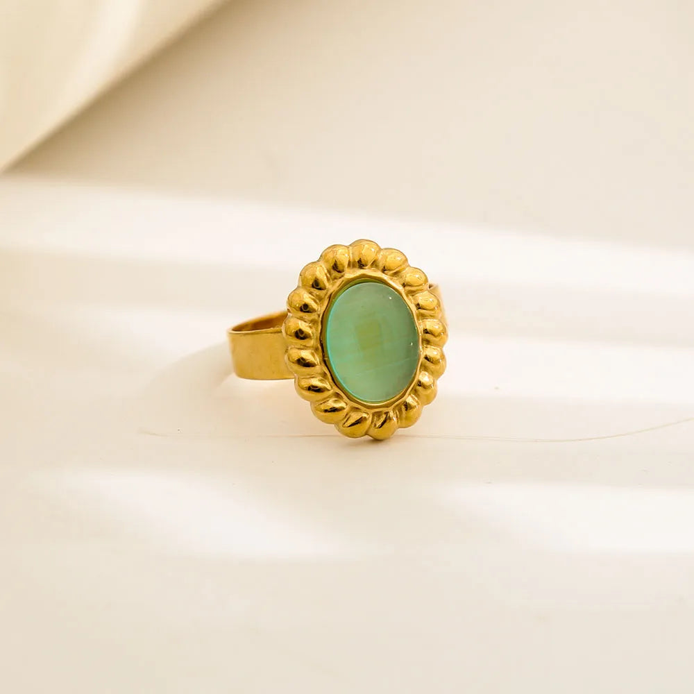 Green Machine Embedded 304 Stainless Steel 18K Gold Plated Adjustable Ring