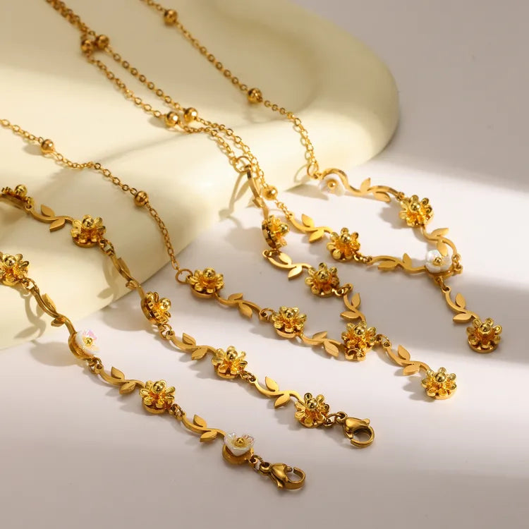 Floral Design 18K Gold Plated and 304 Stainless Steel Necklace/Bracelet