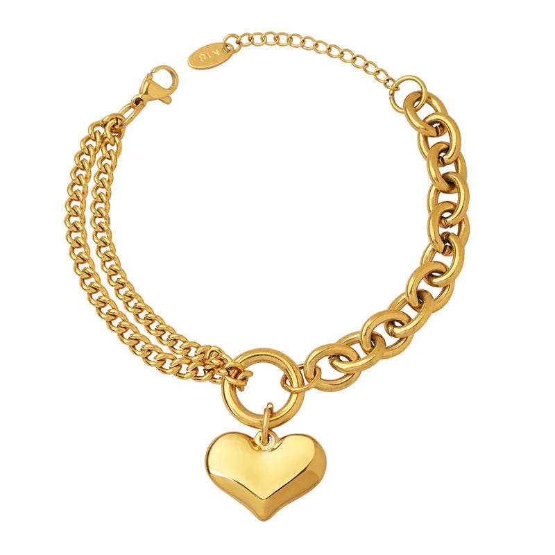 Heart Double Strand 18K Gold Plated 304 Stainless Steel Bracelet
