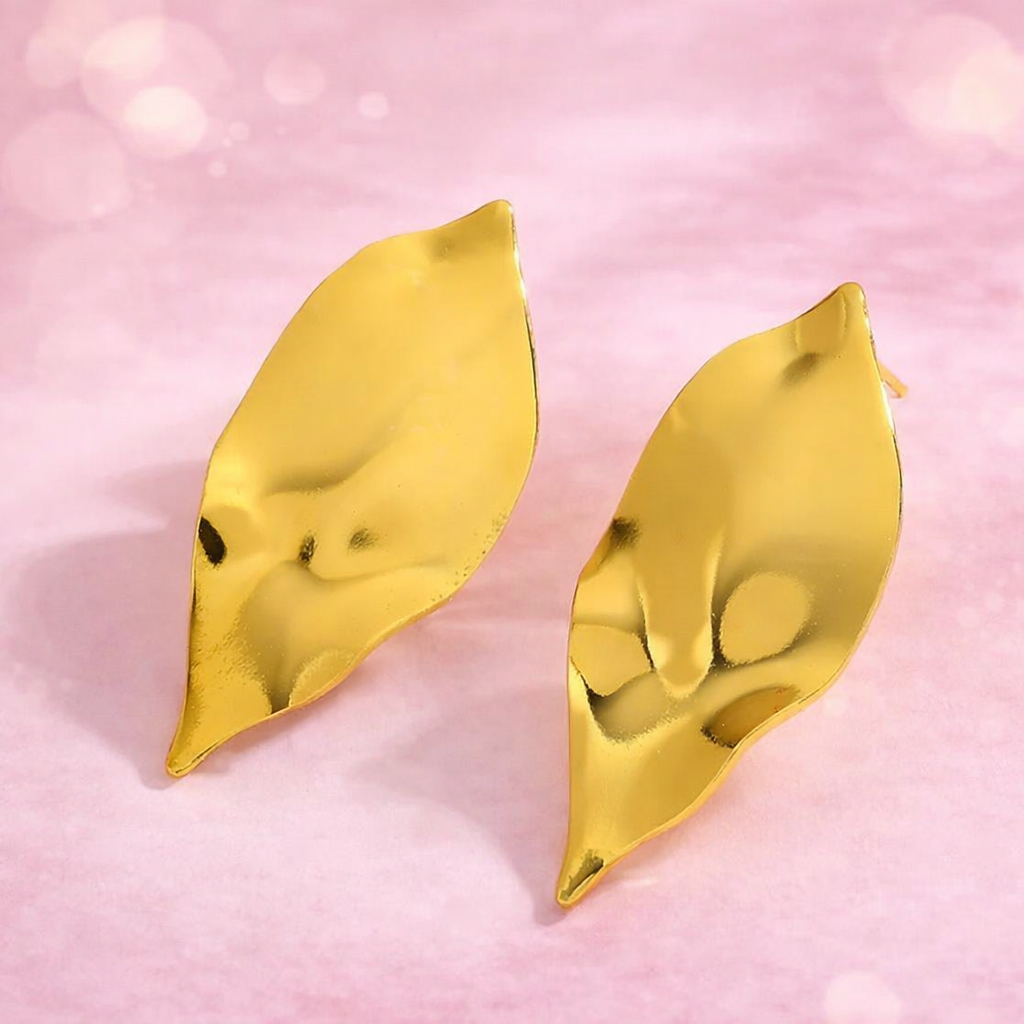 Leaves On 18K Gold Plated 304 Stainless Steel Stud