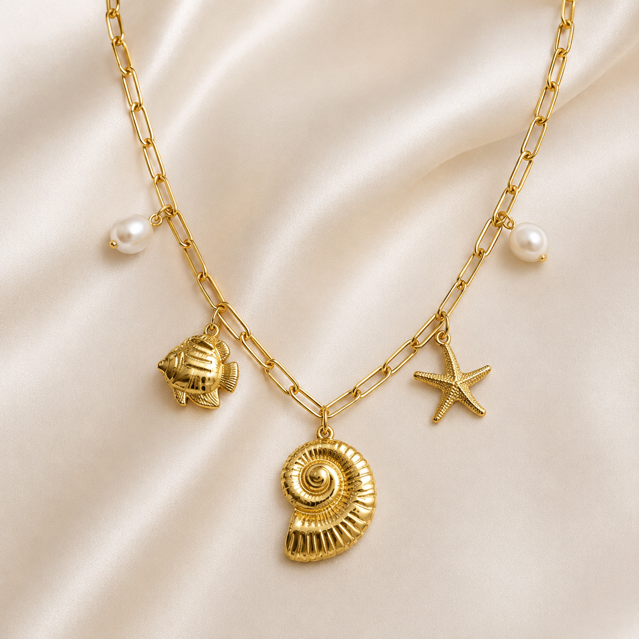 Conch Pearl 18K Gold Plated Titanium Steel Necklace