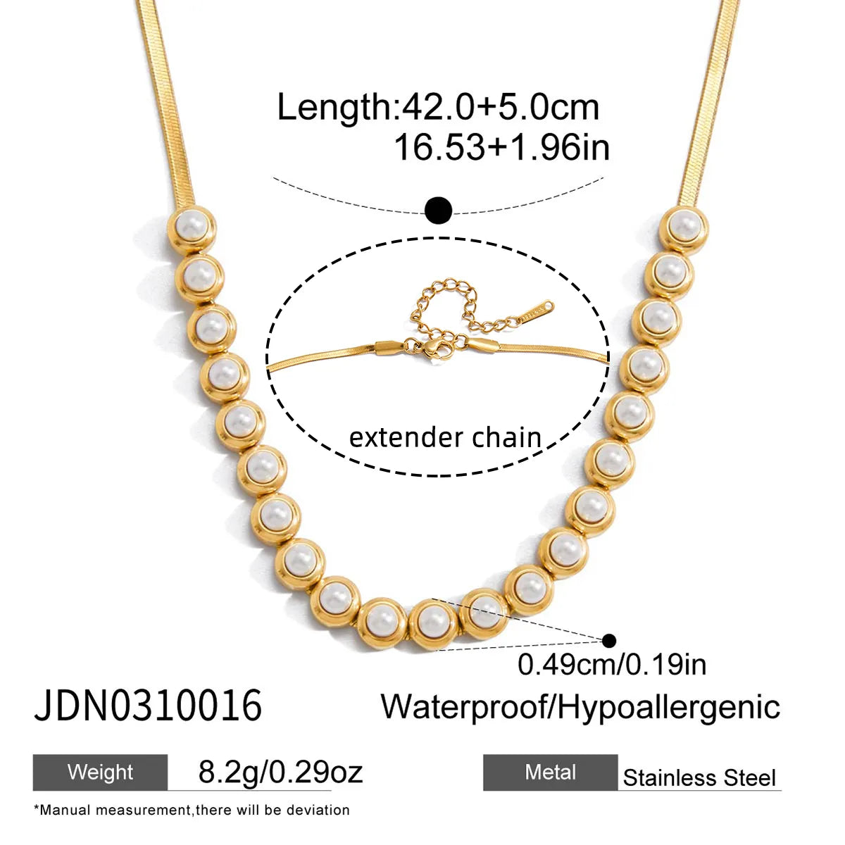 Pearl Abundance 18K Gold Plated Snake Link 304 Stainless Steel Necklace