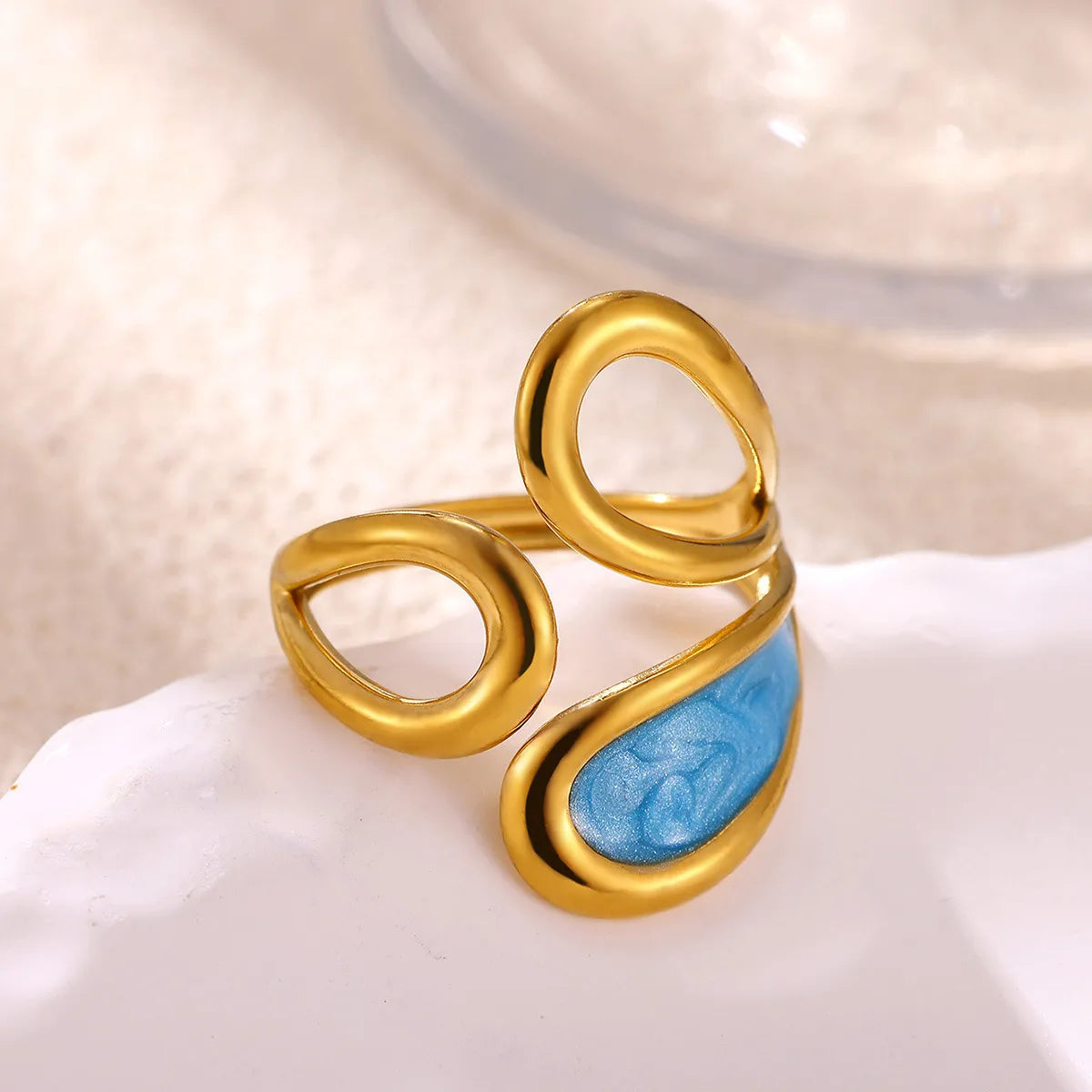 Blue Gradient Adjustable 18K Gold Plated 304 Stainless Steel Ring