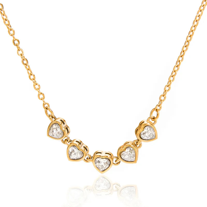 Hearts Tennis Style 18K Gold Plated 304 Stainless Steel Necklace