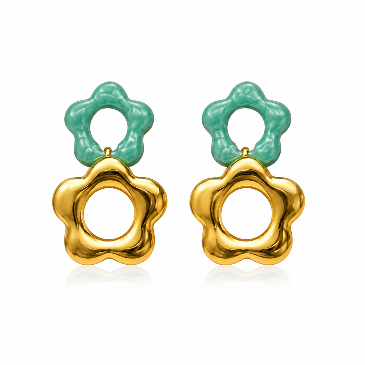 Turquoise Gold Flower 18K Gold Plated 304 Stainless Earring