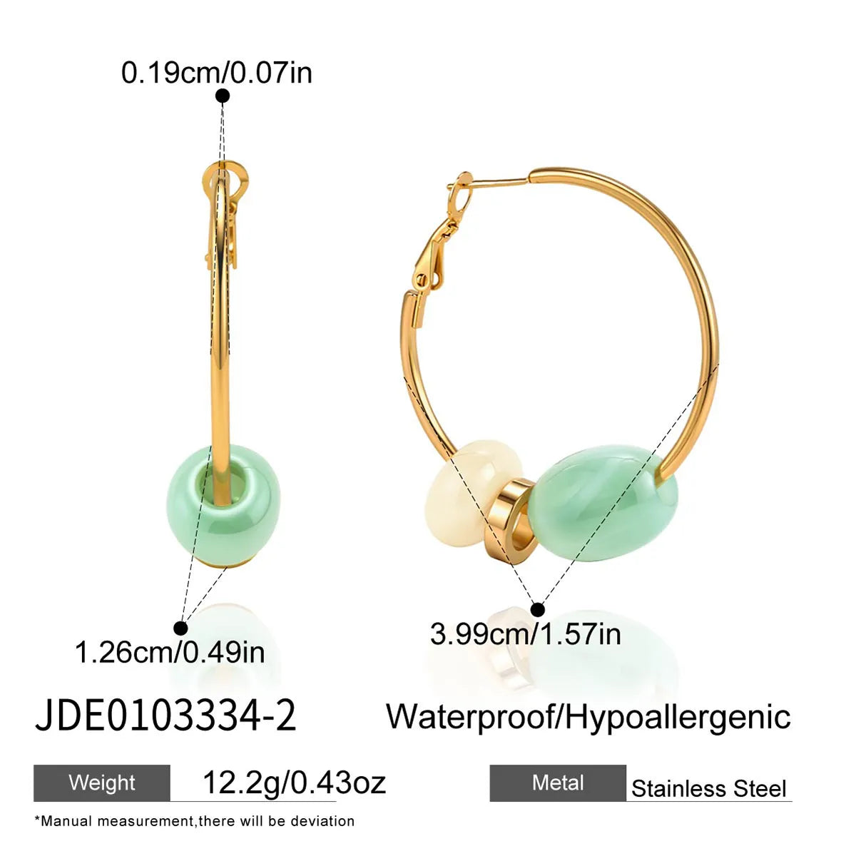 Teal Opaque Marble Charm 18K Gold Plated 304 Stainless Steel Earring