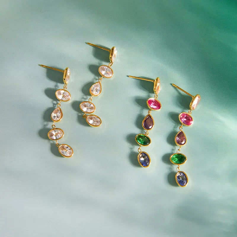 Colored Zirconia 18K Gold Plated 304 Stainless Steel Earring