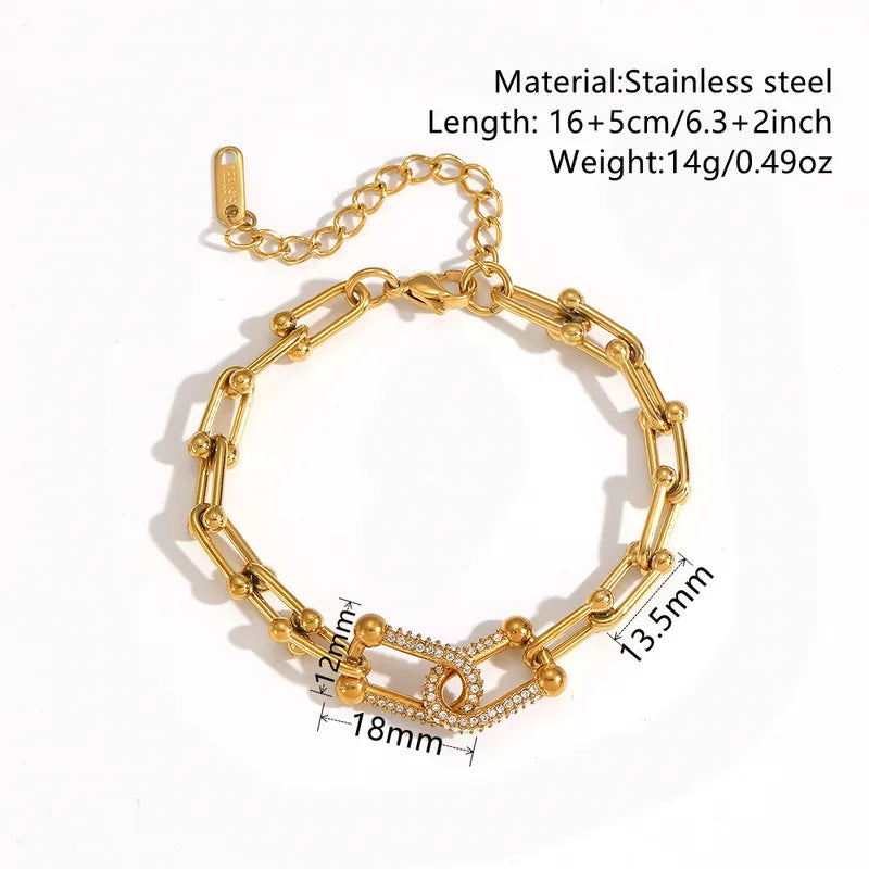 Horse Link Zirconia 18K Gold Plated 304 Stainless Steel Bracelet