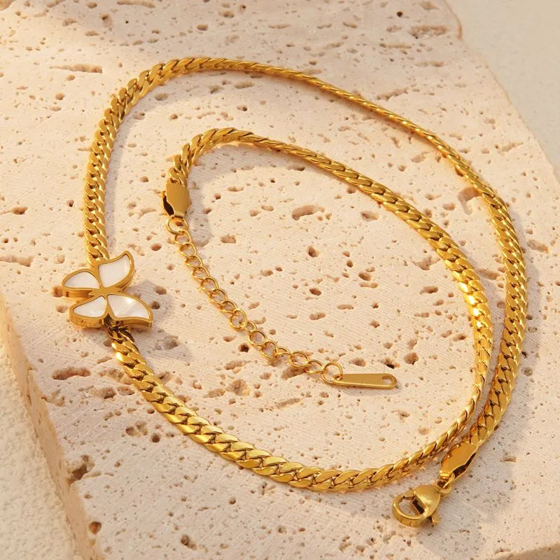 White Butterfly 18K Gold Plated 304 Stainless Steel Bracelet Necklace