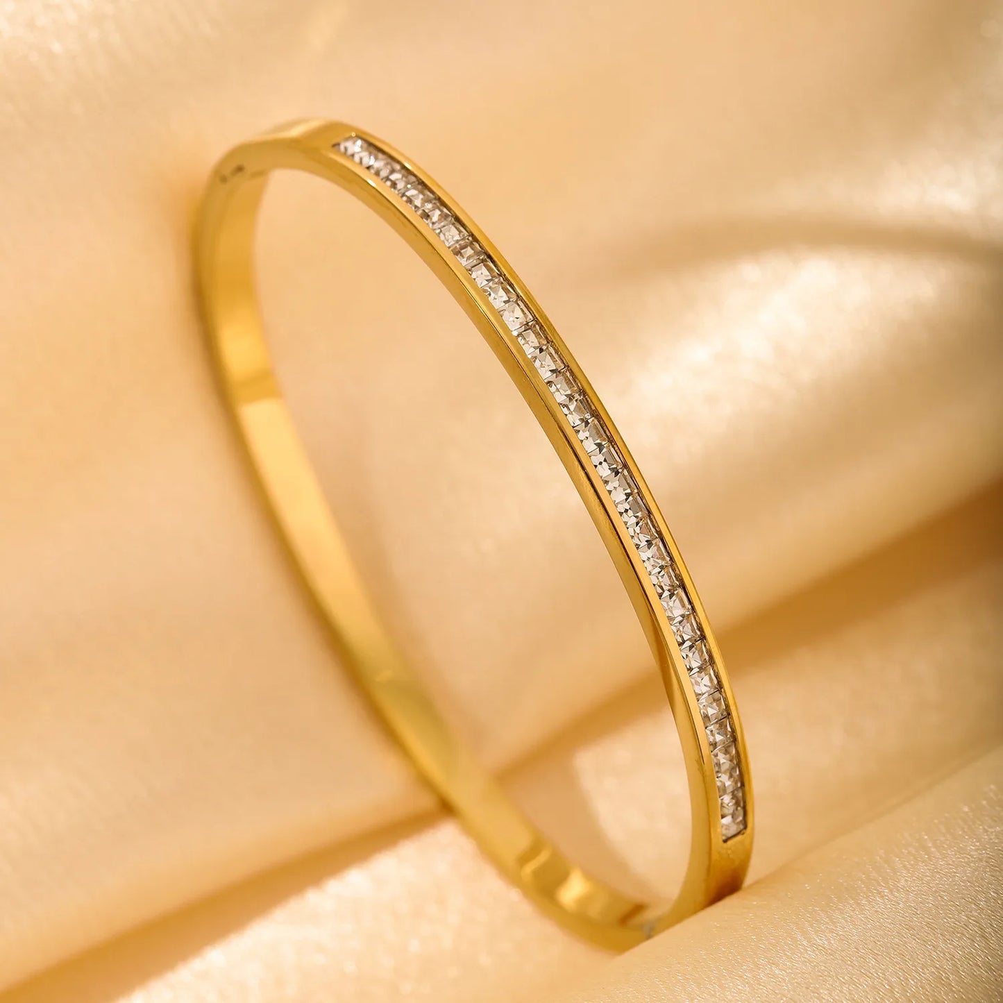 Thin Cubic Zirconia 18K Gold Plated 304 Stainless Steel Bracelet