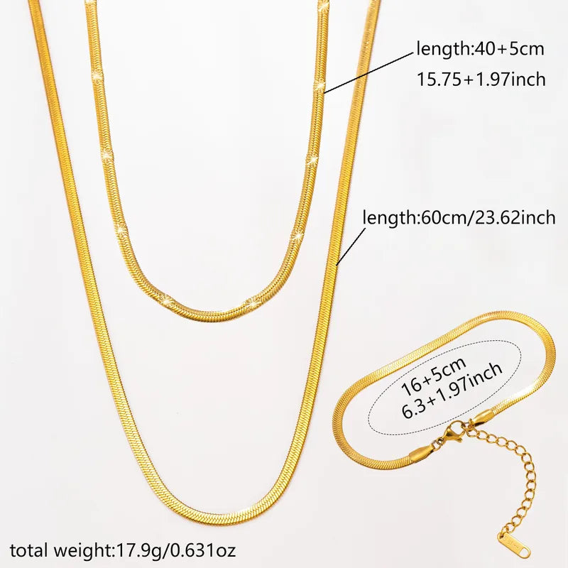 Bladed Indented 18K Gold Plated 304 Stainless Steel Necklace Set