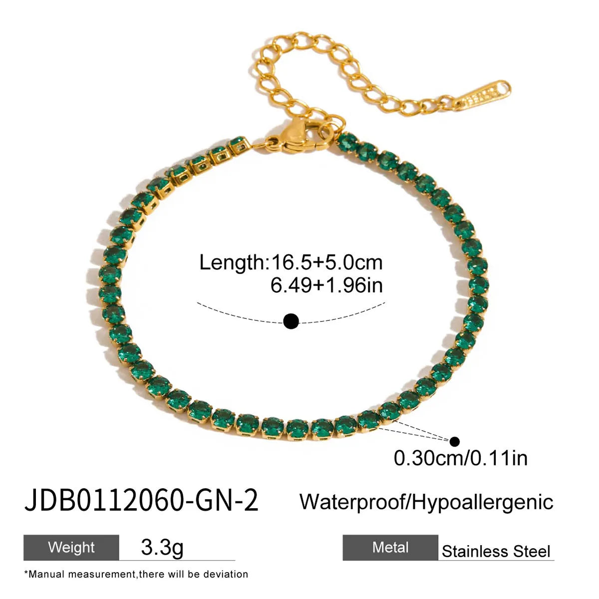 Green Diamante 18K Gold Plated 304 Stainless Steel Bracelet
