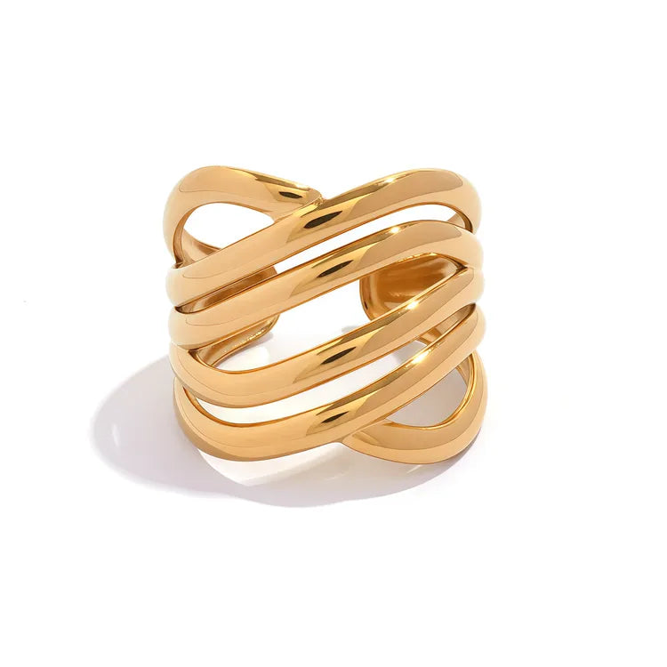 18K Gold Plated 304 Stainless Steel Geometric Line Asymmetric Gold Ring