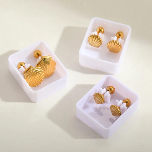 Lady Streetwear Shell Plating 304 Stainless Steel 18K Gold Plated Ear Studs