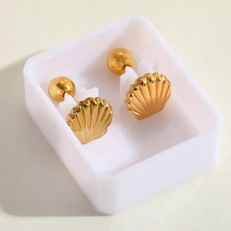 Lady Streetwear Shell Plating 304 Stainless Steel 18K Gold Plated Ear Studs