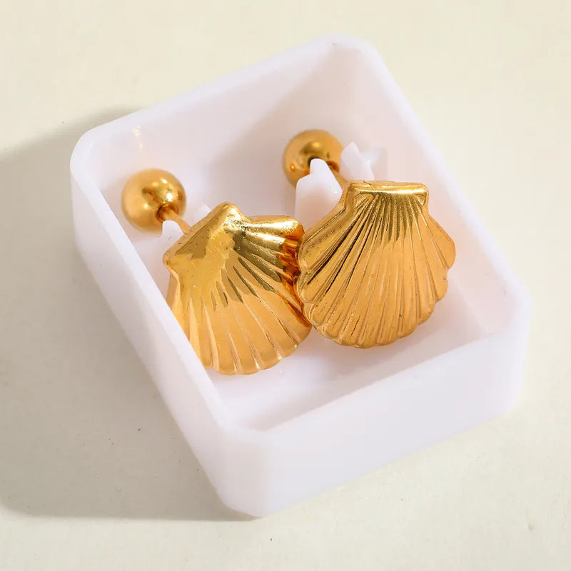 Lady Streetwear Shell Plating 304 Stainless Steel 18K Gold Plated Ear Studs