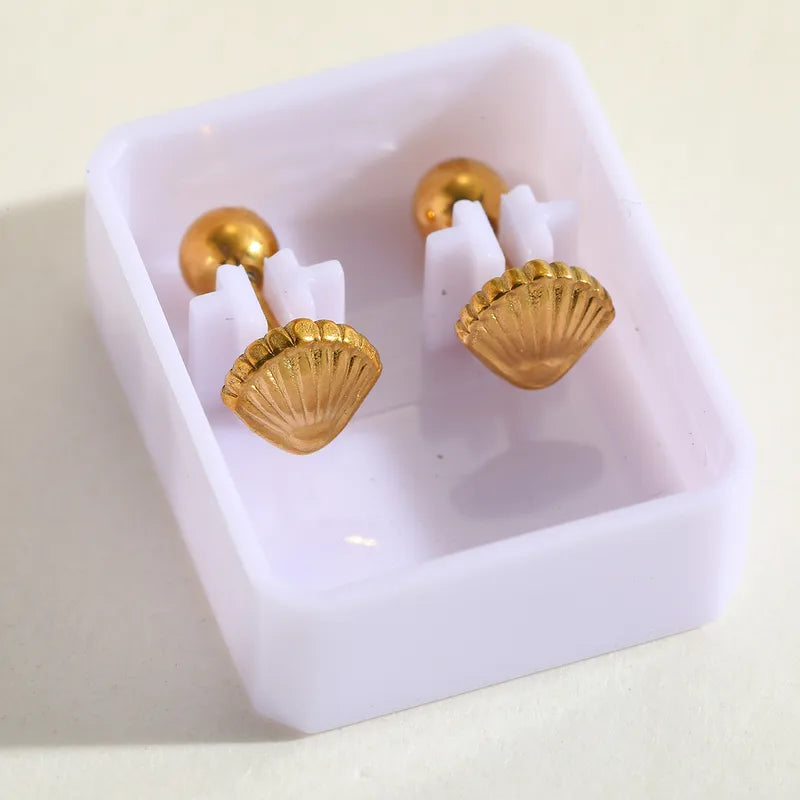 Lady Streetwear Shell Plating 304 Stainless Steel 18K Gold Plated Ear Studs