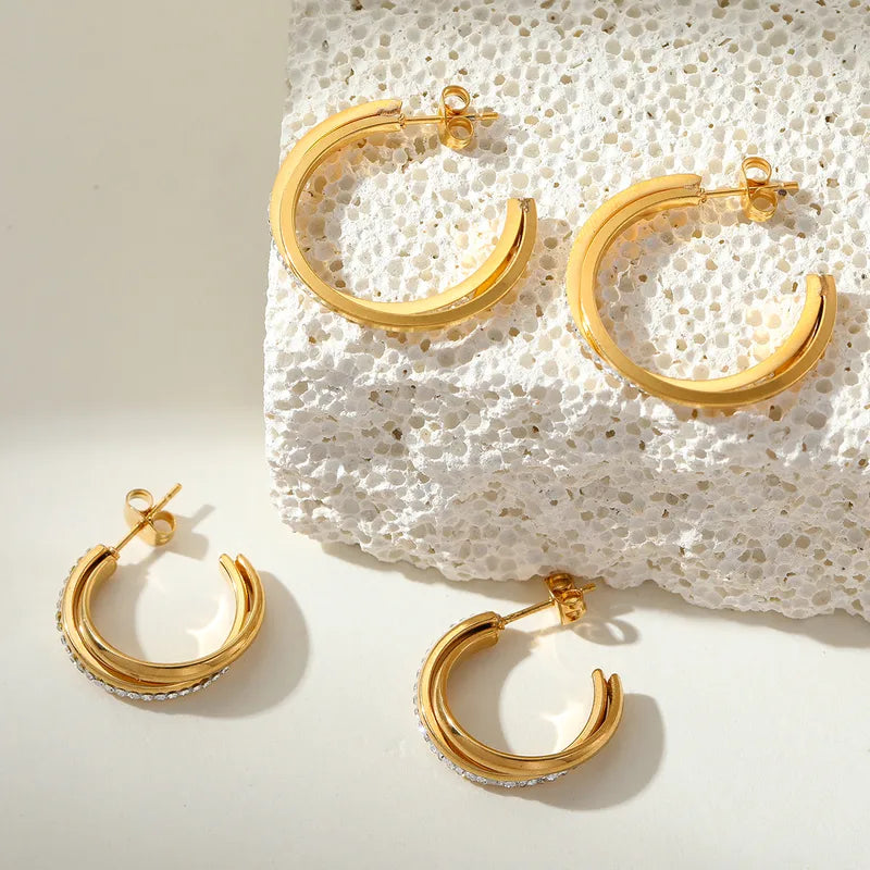 Gold Plated 18K Gold Geometric 304 Stainless Steel Casual Elegant Cute Waterproof Non Tarnish Ear Studs