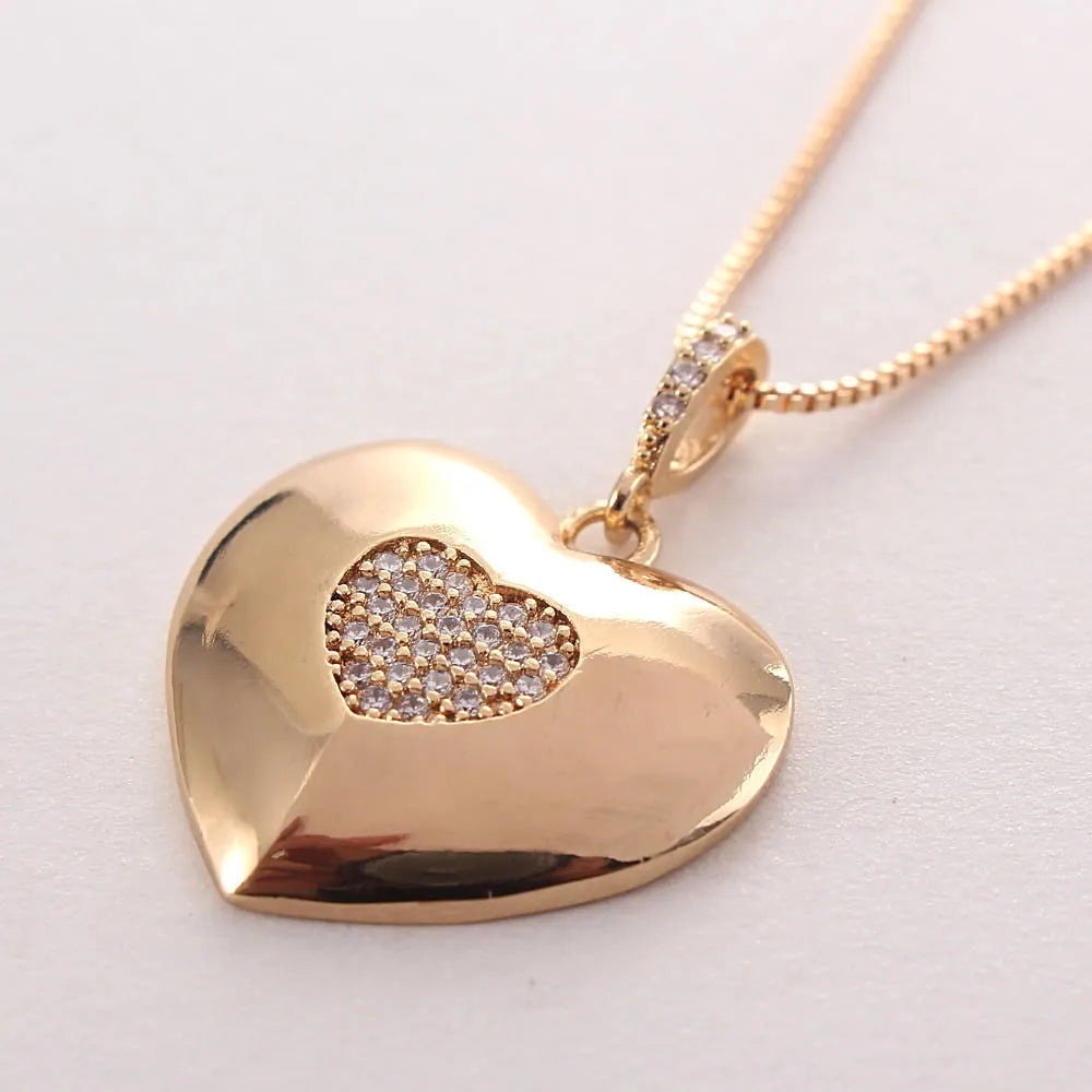 Heart Shape Copper Plating Inlay Zircon Gold Plated Jewelry Set