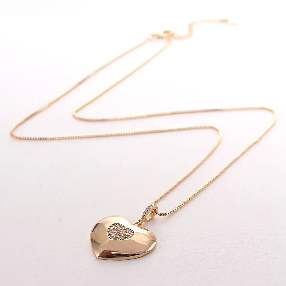 Heart Shape Copper Plating Inlay Zircon Gold Plated Jewelry Set