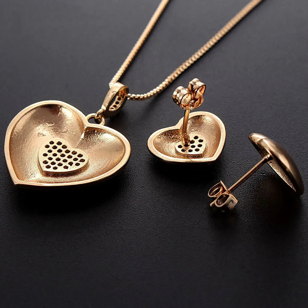 Heart Shape Copper Plating Inlay Zircon Gold Plated Jewelry Set