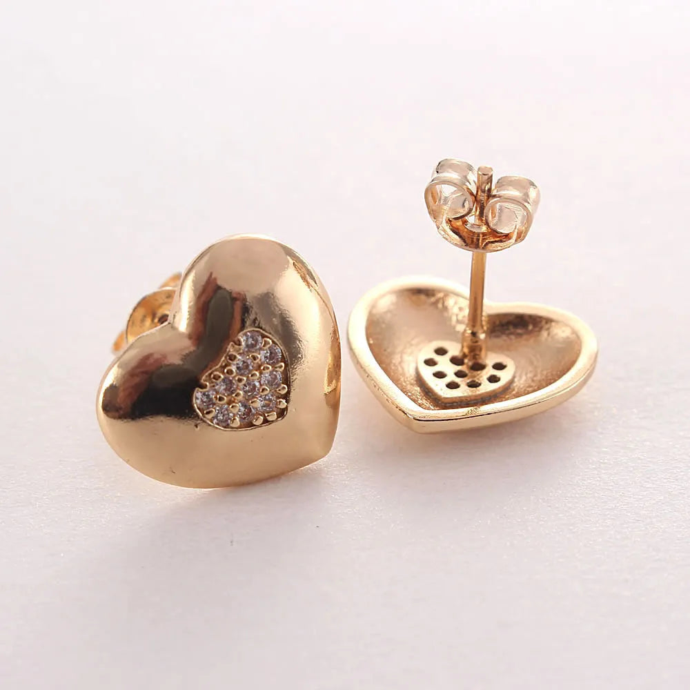 Heart Shape Copper Plating Inlay Zircon Gold Plated Jewelry Set