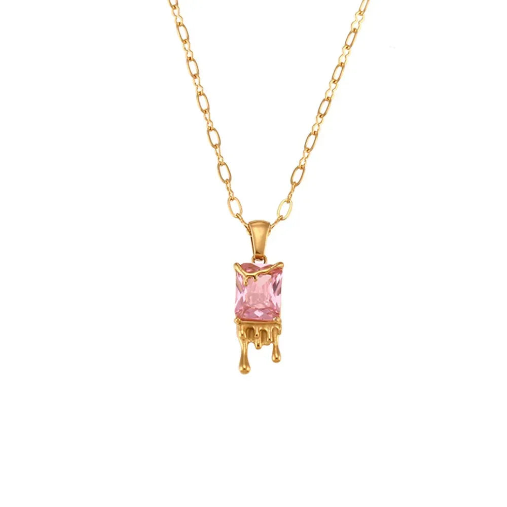Style Square Stainless Steel Plating Inlay 18K Gold Plated Zircon Necklace