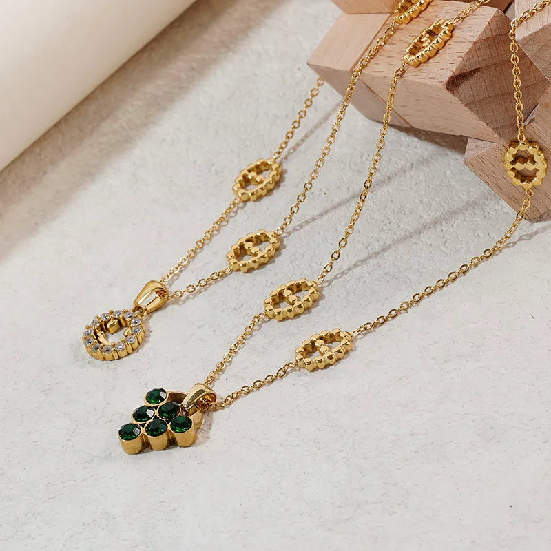 Smile Face  304 Stainless Steel Opal Zircon 18K Gold Plated Inlay Pendant NecklaceI’m