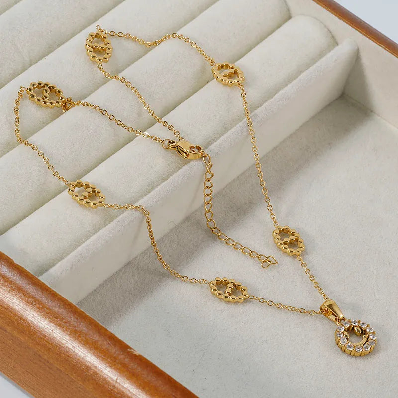 Smile Face  304 Stainless Steel Opal Zircon 18K Gold Plated Inlay Pendant NecklaceI’m