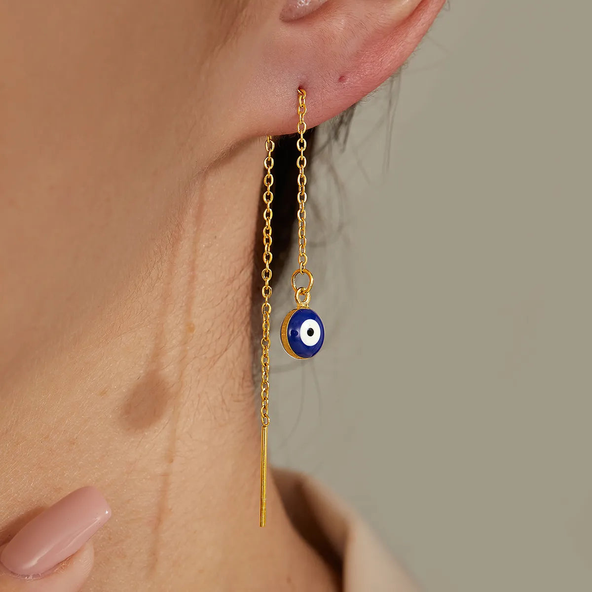 Evil Eye Stainless Steel Plating Ear Line 1 Pair