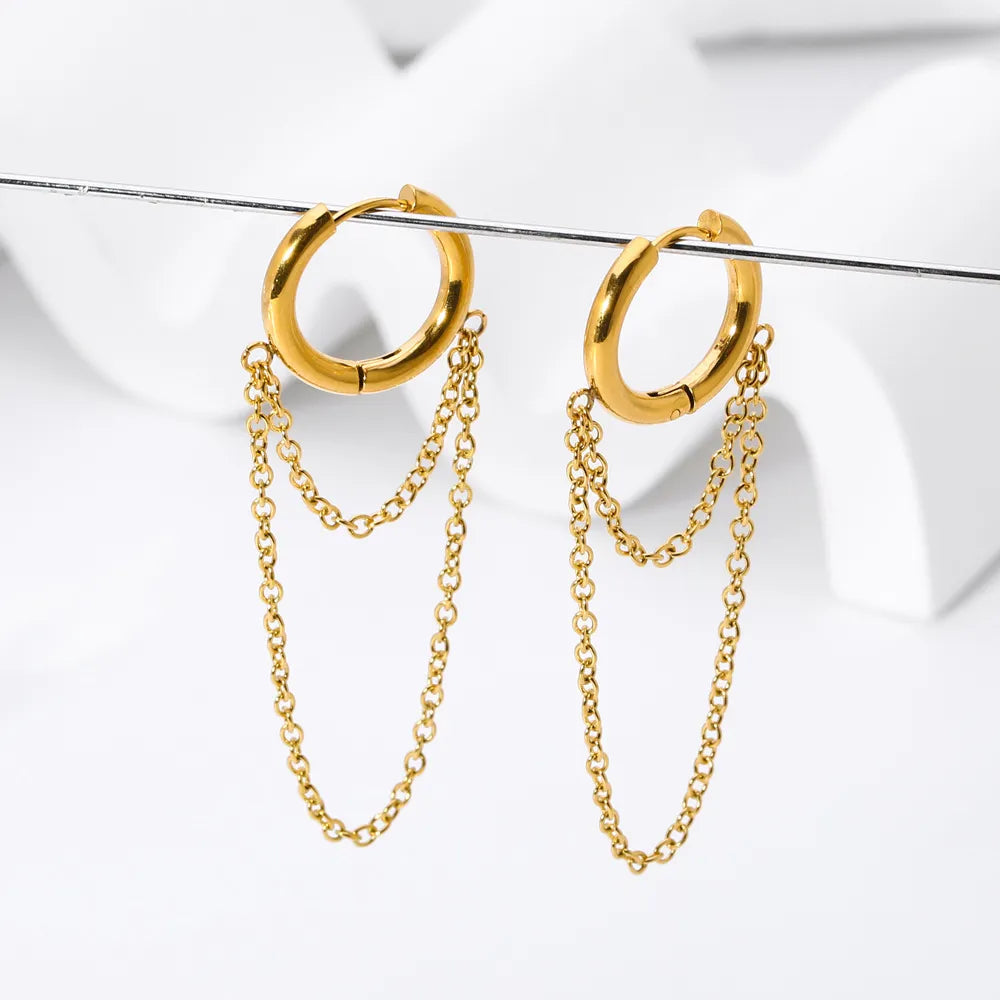 Round Tassel Stainless Steel 18K Gold Plated Drop Earrings