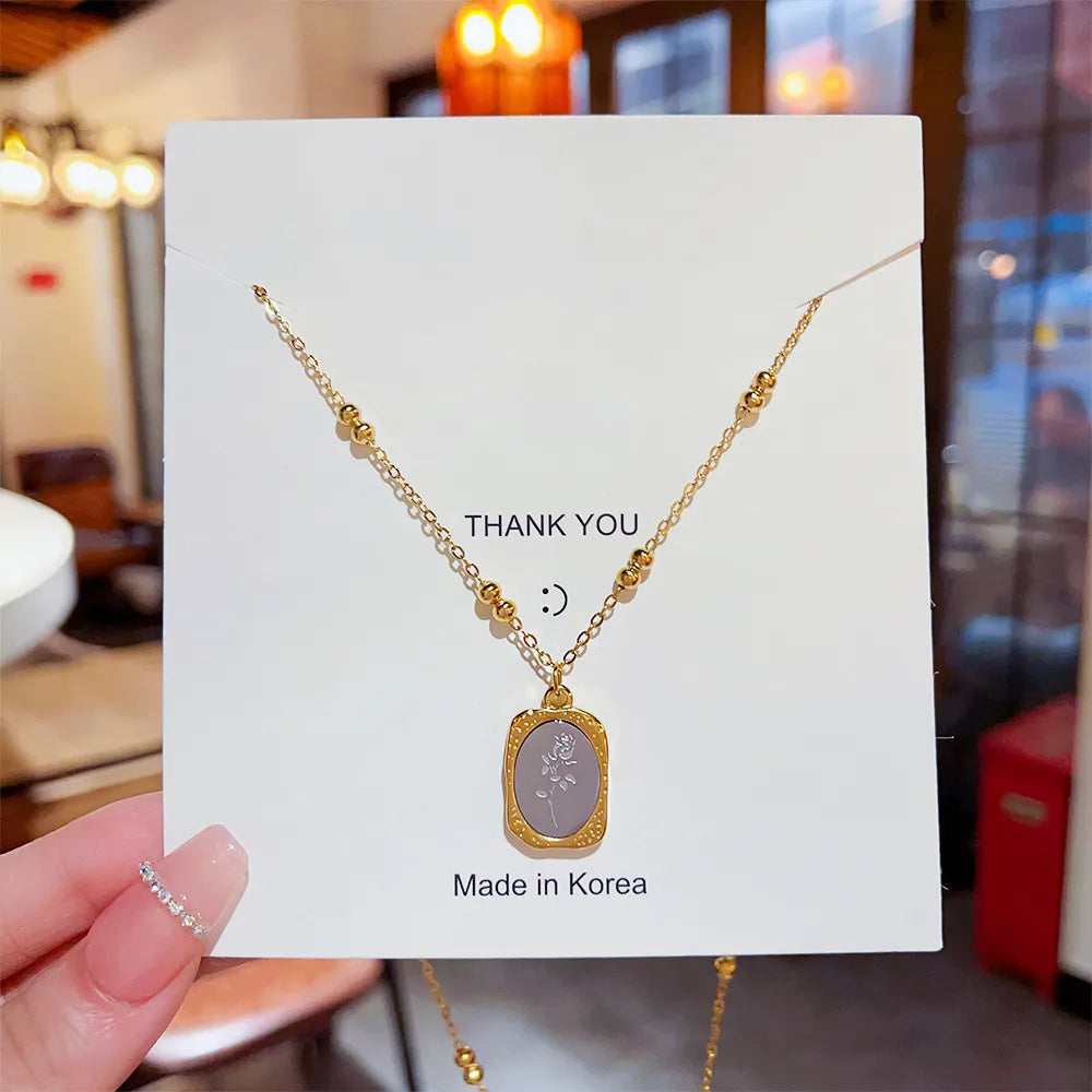 Rose On Rose Titanium Steel Plating Gold Plated Pendant Necklace