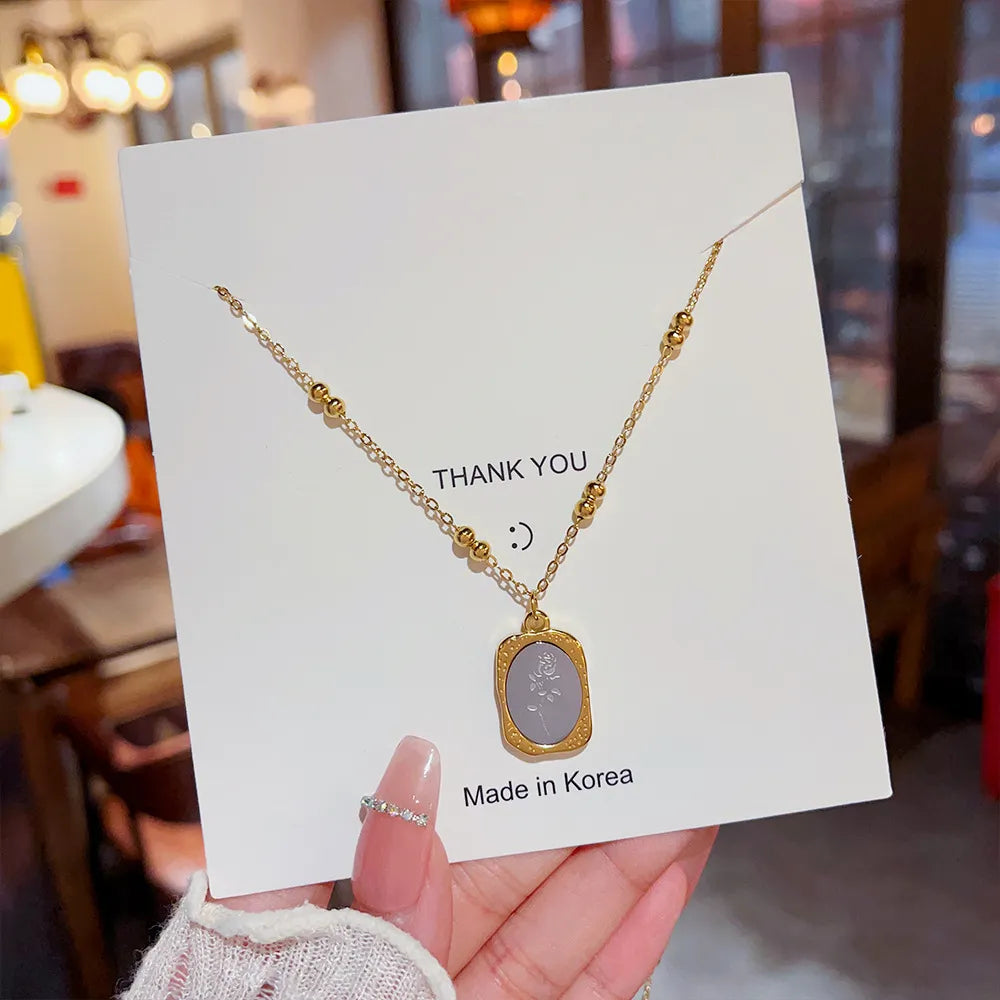 Rose On Rose Titanium Steel Plating Gold Plated Pendant Necklace